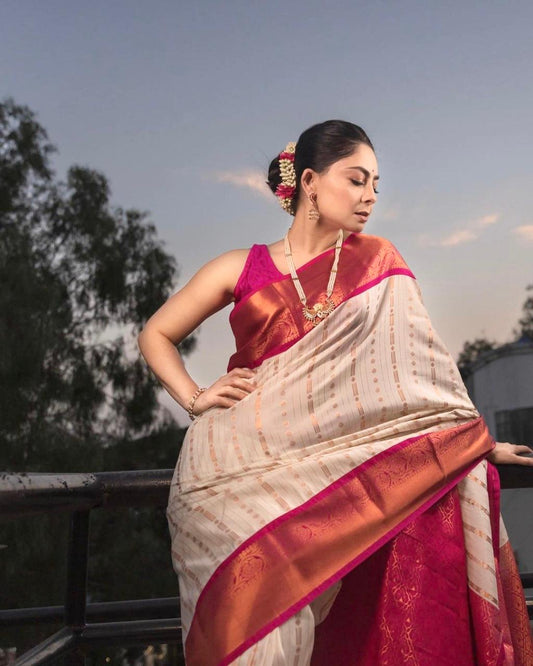 Banarasi Soft Silk Saree with Exquisite Brocade & Copper Zari Weaving