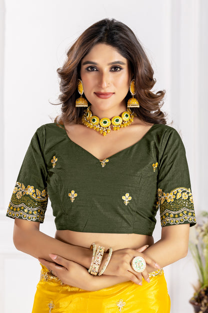 Royal Yellow Fandy Sifforn Saree Embroidery and Hand Work with Zari, Sequin & Contrast Detailing