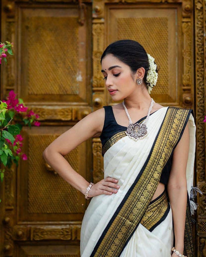 Elegant Banarasi Soft Silk Saree with Gold Zari Work