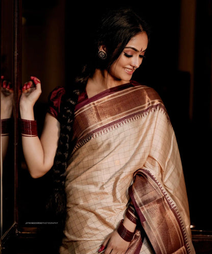 Elegant Banarasi Soft Silk Saree with Gold Brocade Work