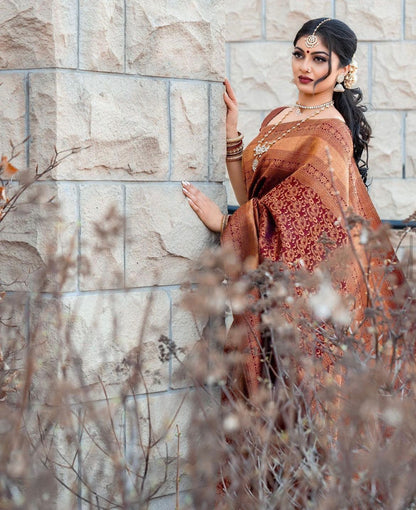 Banarasi Soft Silk Saree with Copper Zari – Sustainable Elegance in Every Drape