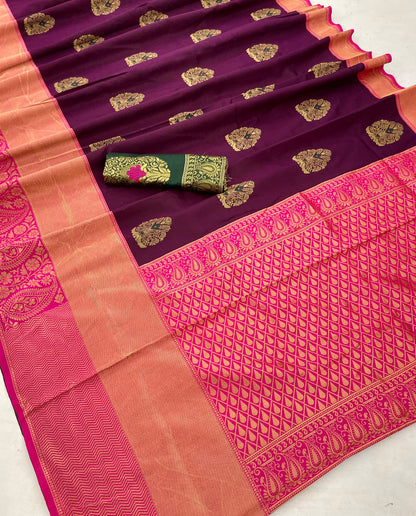 Elegant Banarasi Soft Silk Saree with Traditional Zari Motifs