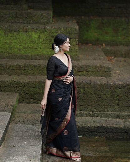 Graceful Elegance – Banarasi Soft Silk Saree with Gold Zari Weaving
