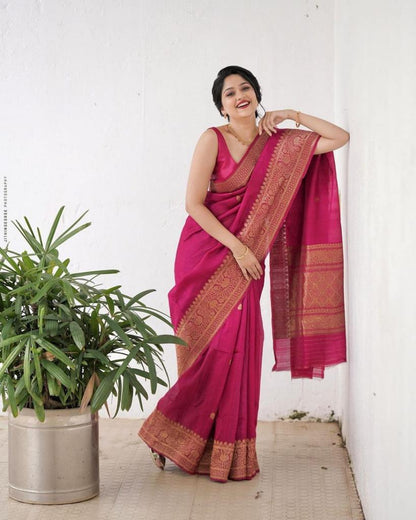Banarasi Soft Silk Saree with Traditional Motifs & Copper Zari Weaving