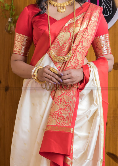 Elegant Banarasi Soft Silk Saree with Heavy Brocade and Gold Zari Work