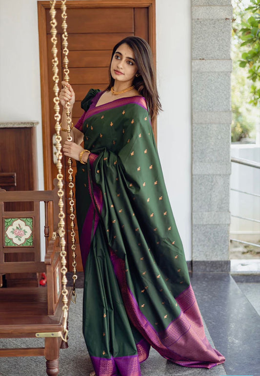 Elegant Banarasi Soft Silk Saree with Copper Zari Weaving