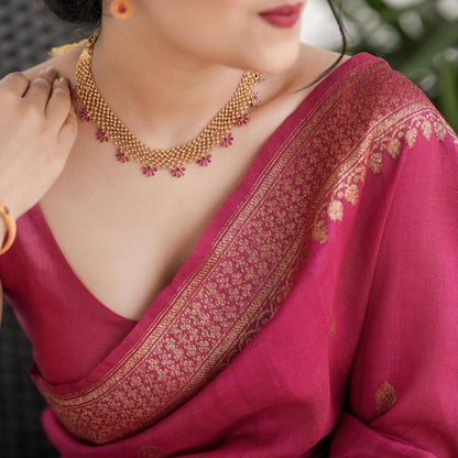 Banarasi Soft Silk Saree with Traditional Motifs & Copper Zari Weaving