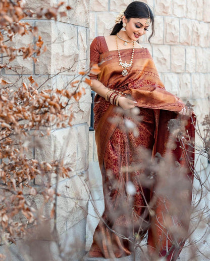 Banarasi Soft Silk Saree with Copper Zari – Sustainable Elegance in Every Drape