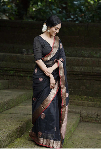 Graceful Elegance – Banarasi Soft Silk Saree with Gold Zari Weaving