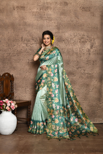 Effortless Grace: Designer Tussar Silk Saree with Contrast Accents