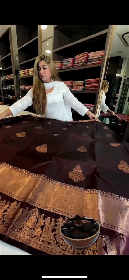 Deep Plum Purple – Banarasi Soft Silk Saree with Antique Zari Weaving