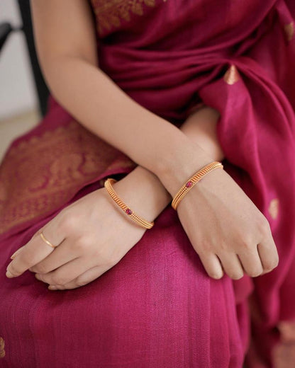 Banarasi Soft Silk Saree with Traditional Motifs & Copper Zari Weaving