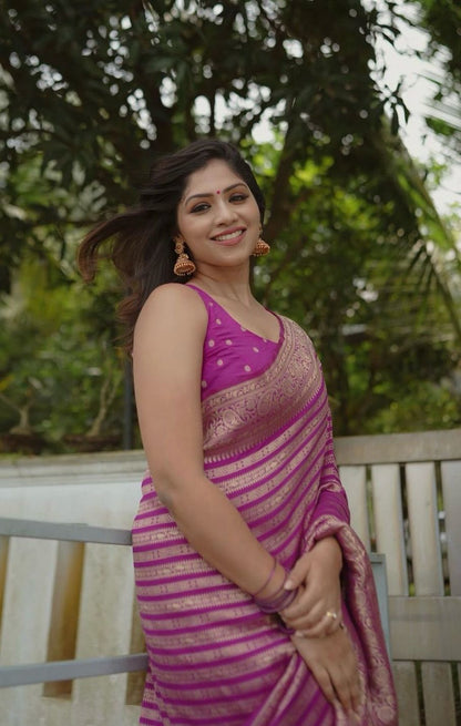 Traditional Kanjivaram Silk Saree with Double Zari Borders – A Regal Heritage Piece