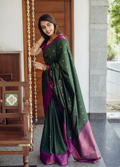 Elegant Banarasi Soft Silk Saree with Copper Zari Weaving