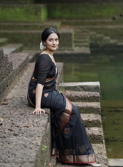 Graceful Elegance – Banarasi Soft Silk Saree with Gold Zari Weaving