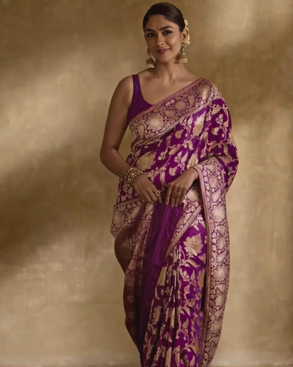Elegant Banarasi Soft Silk Saree with Gold Zari Weaving