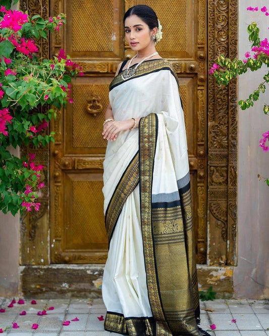 Elegant Banarasi Soft Silk Saree with Gold Zari Work