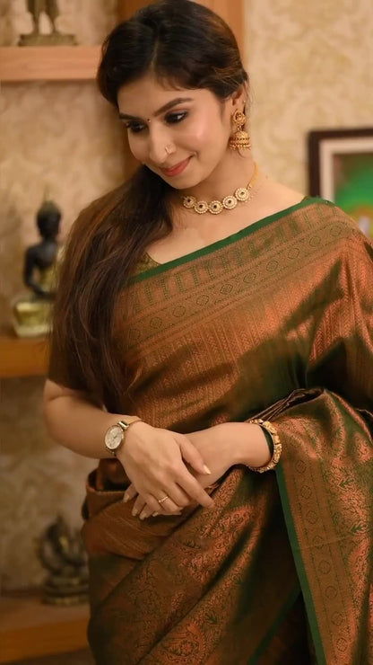 Shakuntala Banarasi Soft Silk Saree with Heavy Brocade & Copper Zari Weaving – Premium Traditional Elegance