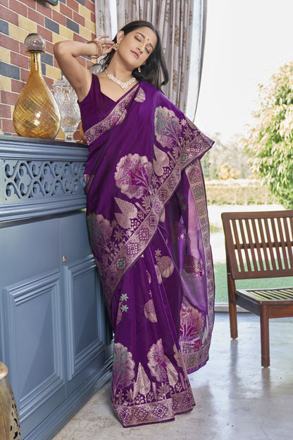 Elegant Banarasi Soft Silk Saree with Heavy Brocade and Gold Zari Work