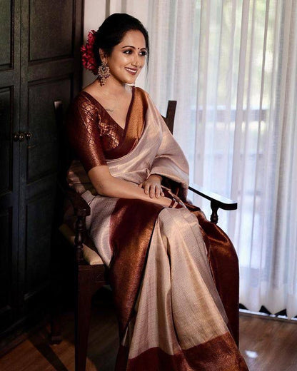 Elegant Banarasi Soft Silk Saree with Copper Zari Weaving
