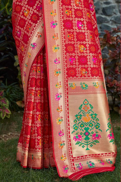 Punch Pink Handcrafted Kanjivaram Saree with All-Over Zari Weaving