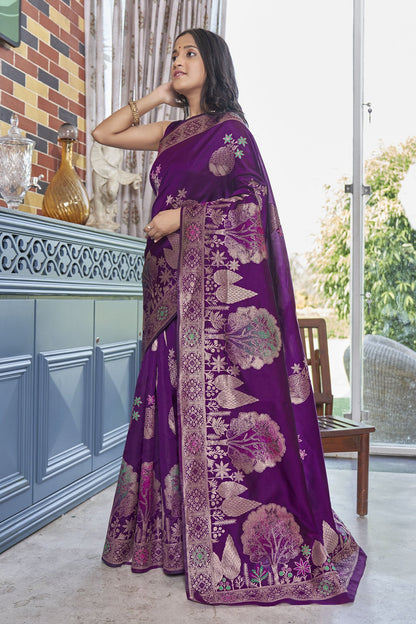 Elegant Banarasi Soft Silk Saree with Heavy Brocade and Gold Zari Work