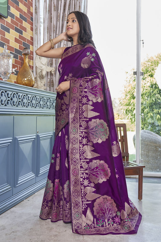 Elegant Banarasi Soft Silk Saree with Heavy Brocade and Gold Zari Work