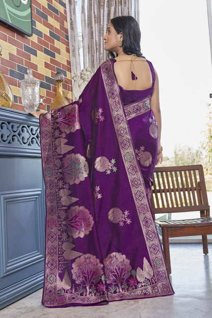 Elegant Banarasi Soft Silk Saree with Heavy Brocade and Gold Zari Work