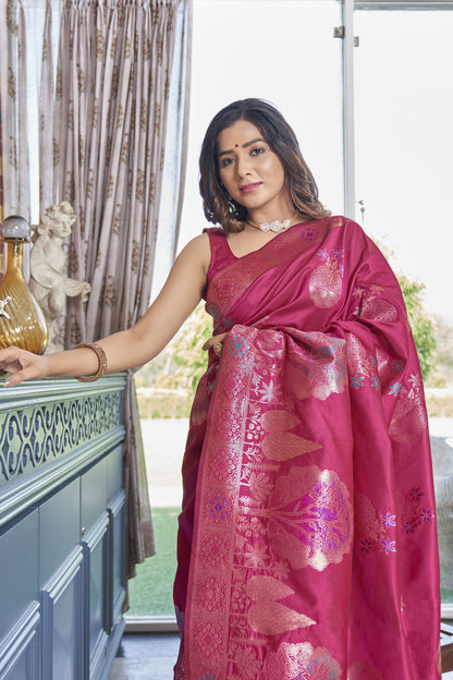 Elegant Banarasi Soft Silk Saree with Heavy Brocade and Gold Zari Work