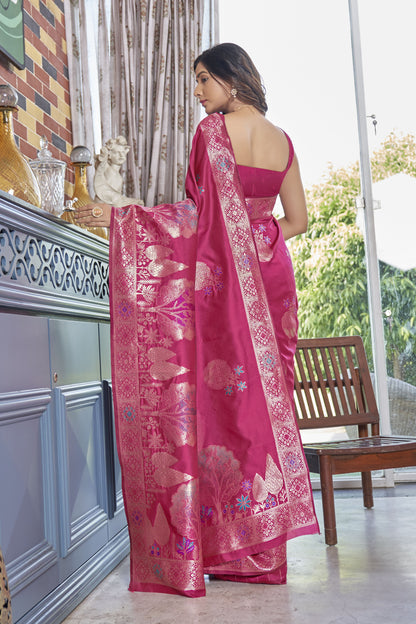 Elegant Banarasi Soft Silk Saree with Heavy Brocade and Gold Zari Work
