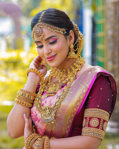 Fuchsia Pink Banarasi Soft Silk Saree with Contrasting Brocade Pallu & Border