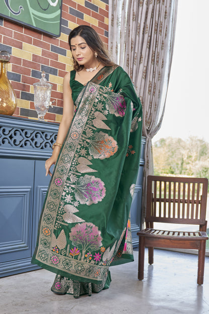 Elegant Banarasi Soft Silk Saree with Heavy Brocade and Gold Zari Work
