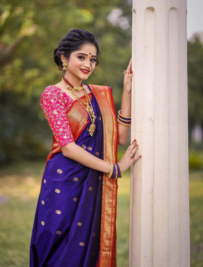 Elegant Banarasi Soft Silk Saree with Gold Zari Weaving