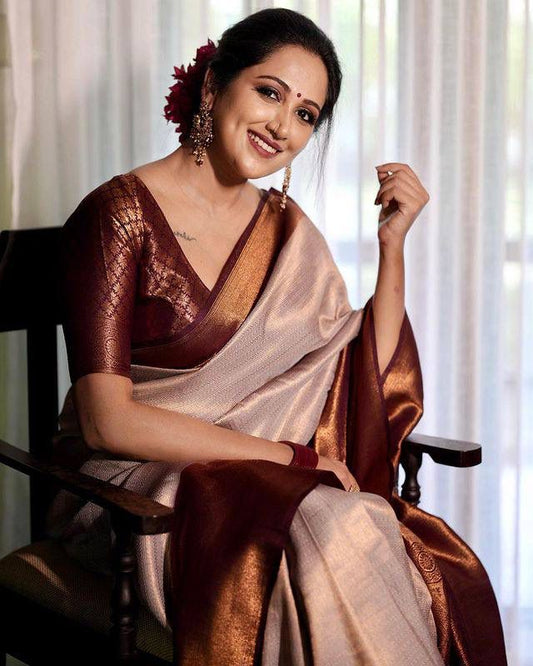 Elegant Banarasi Soft Silk Saree with Copper Zari Weaving