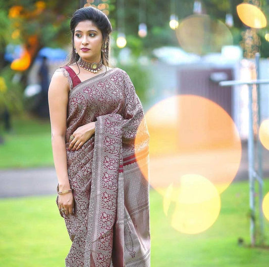 Timeless Banarasi Elegance in Deep Maroon – A Blend of Heritage and Luxury