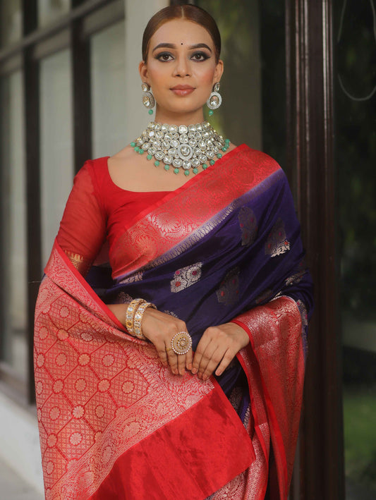 Elegant Banarasi Soft Silk Saree with Gold Zari Weaving