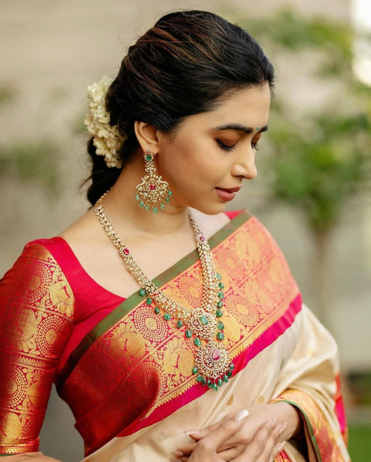 Elegant Banarasi Soft Silk Saree with Rich Gold Zari Brocade Work