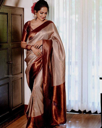 Elegant Banarasi Soft Silk Saree with Copper Zari Weaving