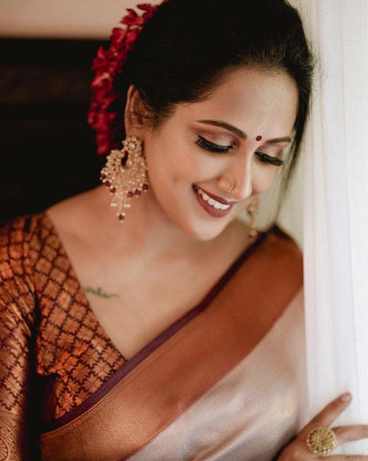 Elegant Banarasi Soft Silk Saree with Copper Zari Weaving