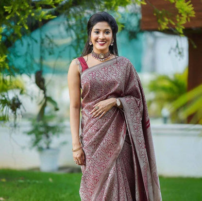Timeless Banarasi Elegance in Deep Maroon – A Blend of Heritage and Luxury