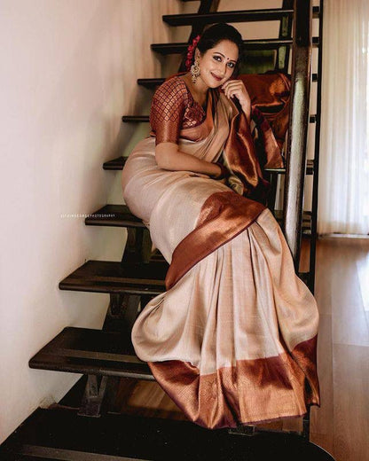 Elegant Banarasi Soft Silk Saree with Copper Zari Weaving