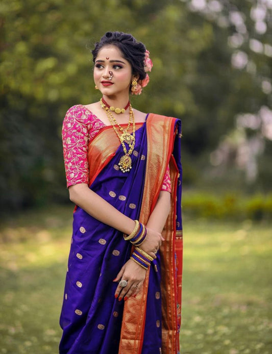 Elegant Banarasi Soft Silk Saree with Gold Zari Weaving