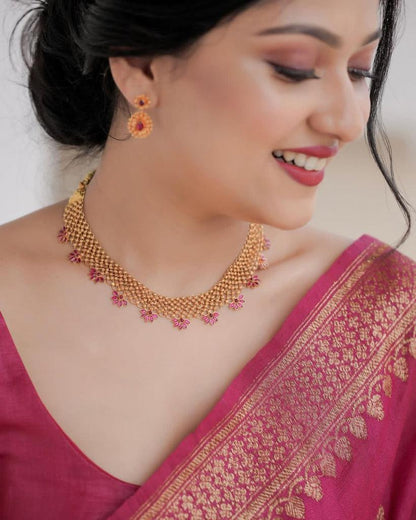 Banarasi Soft Silk Saree with Traditional Motifs & Copper Zari Weaving