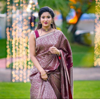 Timeless Banarasi Elegance in Deep Maroon – A Blend of Heritage and Luxury