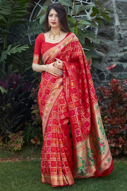 Punch Pink Handcrafted Kanjivaram Saree with All-Over Zari Weaving