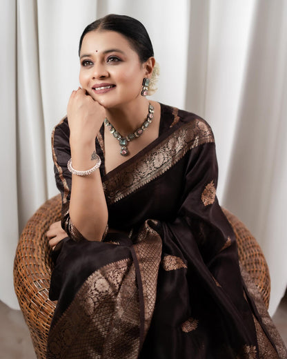 Banarasi Soft Silk Saree with Heavy Brocade & Copper Zari Weaving – Trusted Craftsmanship