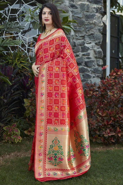 Punch Pink Handcrafted Kanjivaram Saree with All-Over Zari Weaving