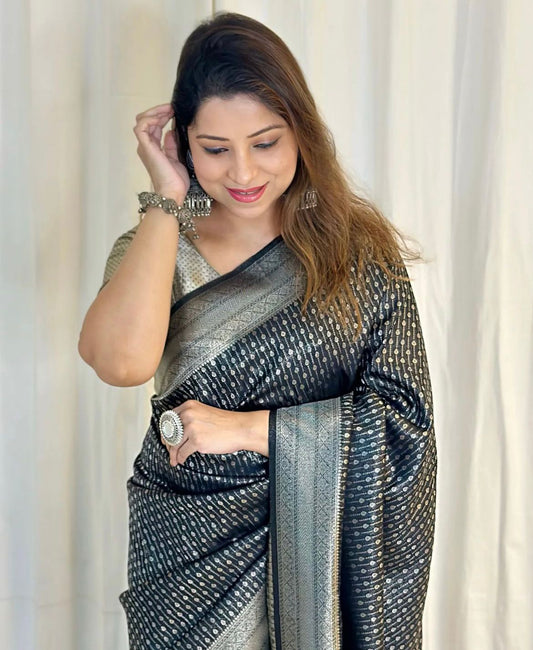 Banarasi Soft Silk Saree with Elegant Lustrous Finish Copper Zari Weaving