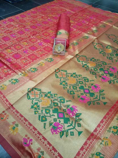 Punch Pink Handcrafted Kanjivaram Saree with All-Over Zari Weaving