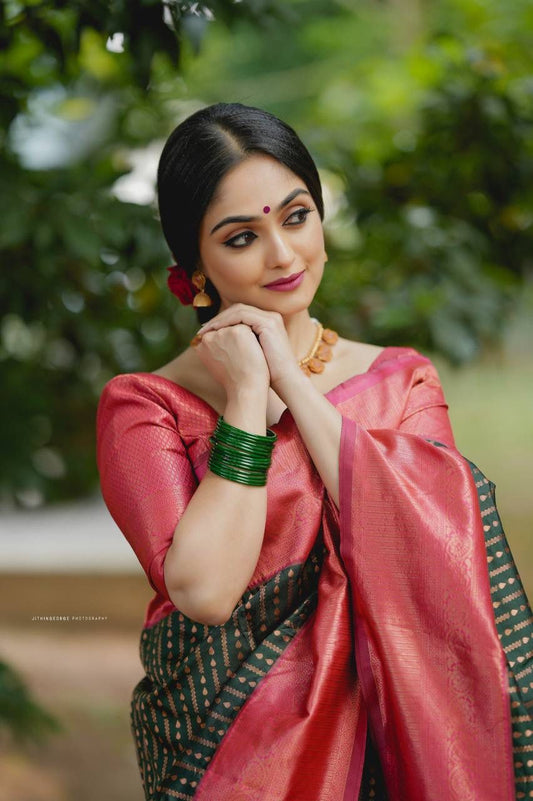 Copper Zari Woven Banarasi Soft Silk Saree – A Masterpiece of Indian Weaving